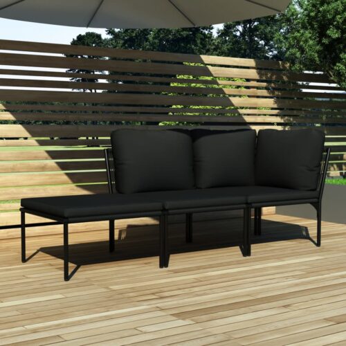 3-Piece Garden Lounge Set with Cushions Black PVC - Image 2