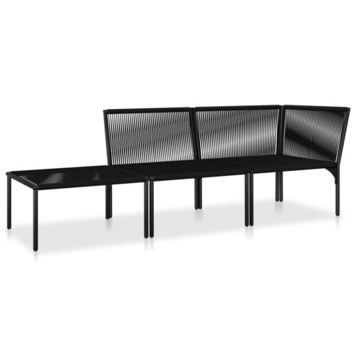 3-Piece Garden Lounge Set with Cushions Black PVC - Image 3