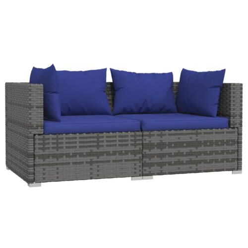 3-Piece Garden Lounge Set with Cushions Grey Poly Rattan Wicker Outdoor Patio Furniture - Image 3