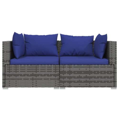 3-Piece Garden Lounge Set with Cushions Grey Poly Rattan Wicker Outdoor Patio Furniture - Image 4