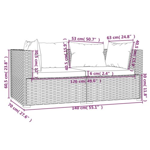 3-Piece Garden Lounge Set with Cushions Grey Poly Rattan Wicker Outdoor Patio Furniture - Image 7