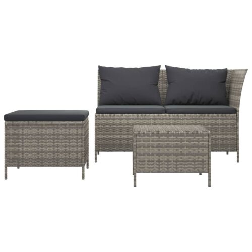 3-Piece Garden Lounge Set with Cushions Grey Poly Rattan Wicker Outdoor Patio Furniture - Image 3