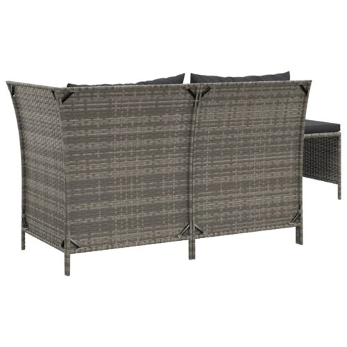 3-Piece Garden Lounge Set with Cushions Grey Poly Rattan Wicker Outdoor Patio Furniture - Image 5