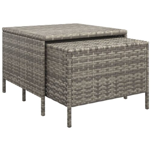 3-Piece Garden Lounge Set with Cushions Grey Poly Rattan Wicker Outdoor Patio Furniture - Image 8