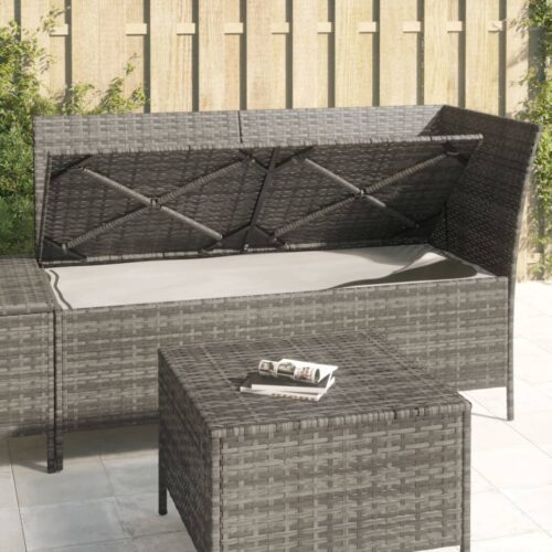 3-Piece Garden Lounge Set with Cushions Grey Poly Rattan Wicker Outdoor Patio Furniture - Image 11