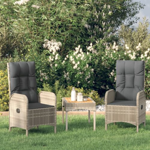 3-Piece Garden Lounge Set with Cushions Grey Poly Rattan Wicker Outdoor Patio Furniture - Image 2