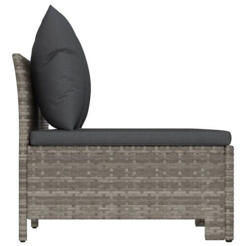 3-Piece Garden Lounge Set with Cushions Grey Poly Rattan Wicker Outdoor Patio Furniture - Image 5