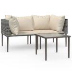 3-Piece Garden Lounge Set with Cushions Grey Poly Rattan Wicker Outdoor Patio Furniture