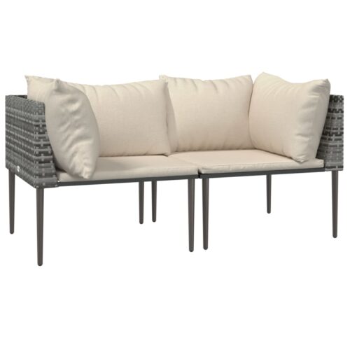 3-Piece Garden Lounge Set with Cushions Grey Poly Rattan Wicker Outdoor Patio Furniture - Image 4