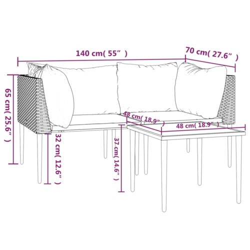 3-Piece Garden Lounge Set with Cushions Grey Poly Rattan Wicker Outdoor Patio Furniture - Image 10
