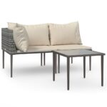 3-Piece Garden Lounge Set with Cushions Grey Poly Rattan Wicker Outdoor Patio Furniture