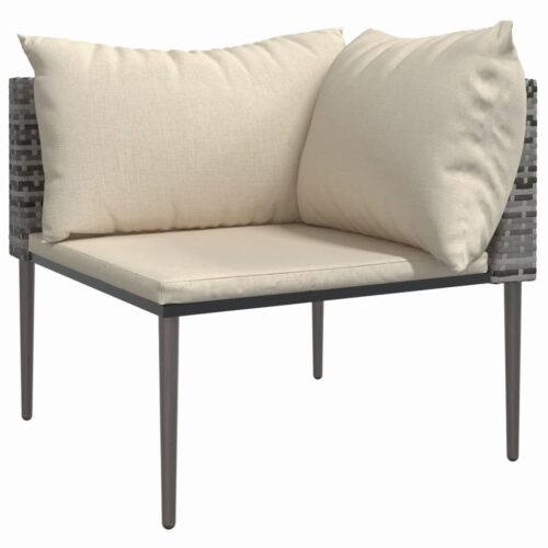 3-Piece Garden Lounge Set with Cushions Grey Poly Rattan Wicker Outdoor Patio Furniture - Image 4