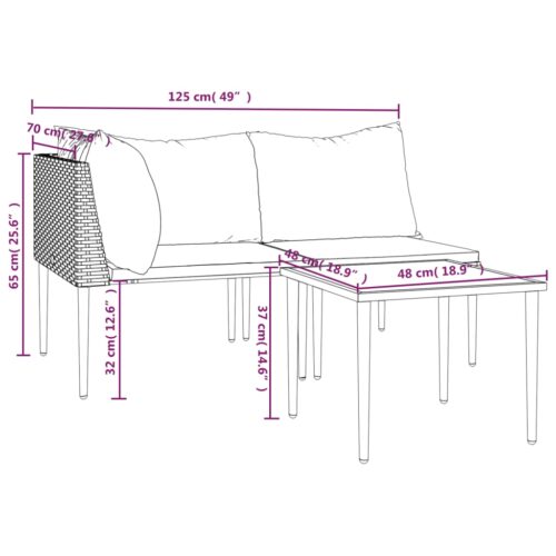 3-Piece Garden Lounge Set with Cushions Grey Poly Rattan Wicker Outdoor Patio Furniture - Image 11