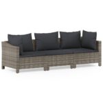 3-Piece Garden Lounge Set with Cushions Grey Poly Rattan Wicker Outdoor Patio Furniture