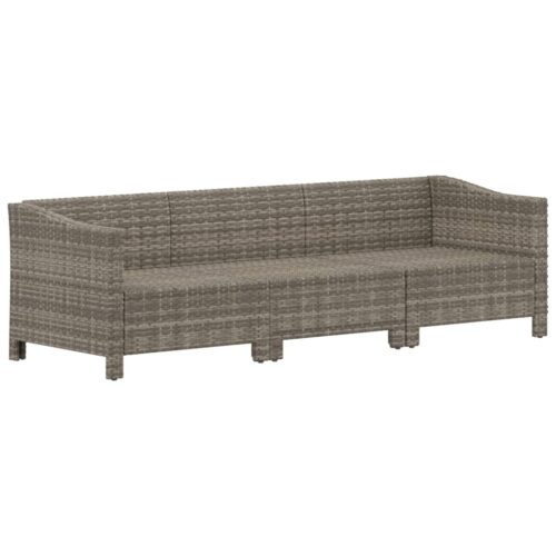 3-Piece Garden Lounge Set with Cushions Grey Poly Rattan Wicker Outdoor Patio Furniture - Image 4