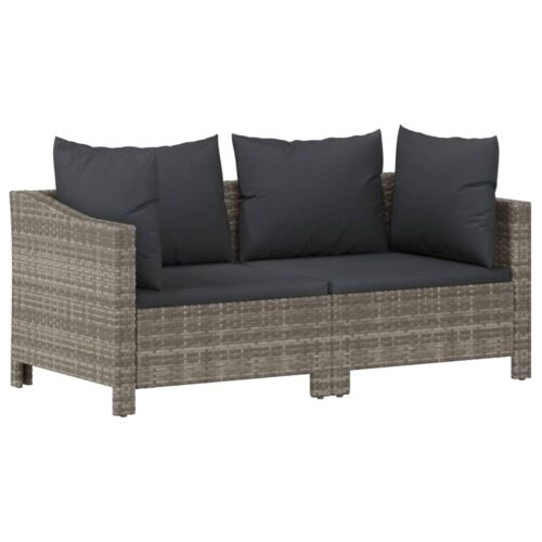 3-Piece Garden Lounge Set with Cushions Grey Poly Rattan Wicker Outdoor Patio Furniture - Image 5