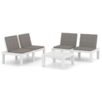 3-Piece Garden Lounge Set with Cushions Plastic White