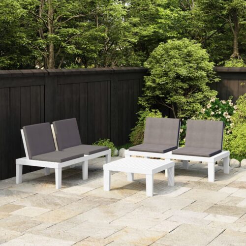 3-Piece Garden Lounge Set with Cushions Plastic White - Image 2