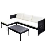 3-Piece Garden Lounge Set with Cushions Poly Rattan Wicker Outdoor Patio Furniture Black