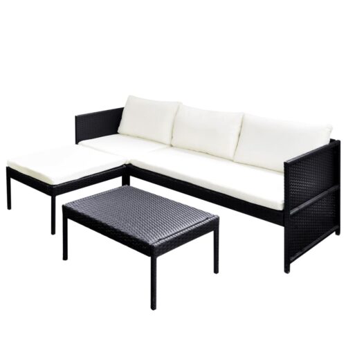 3-Piece Garden Lounge Set with Cushions Poly Rattan Wicker Outdoor Patio Furniture Black