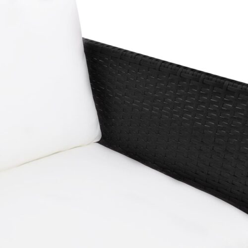 3-Piece Garden Lounge Set with Cushions Poly Rattan Wicker Outdoor Patio Furniture Black - Image 4