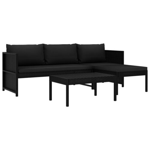 3-Piece Garden Lounge Set with Cushions Poly Rattan Wicker Outdoor Patio Furniture Black