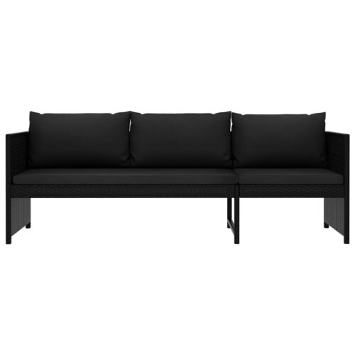 3-Piece Garden Lounge Set with Cushions Poly Rattan Wicker Outdoor Patio Furniture Black - Image 5
