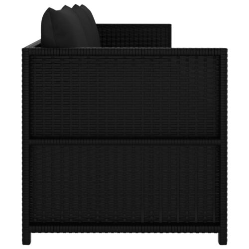 3-Piece Garden Lounge Set with Cushions Poly Rattan Wicker Outdoor Patio Furniture Black - Image 6