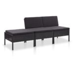 3-Piece Garden Lounge Set with Cushions Poly Rattan Wicker Outdoor Patio Furniture Black