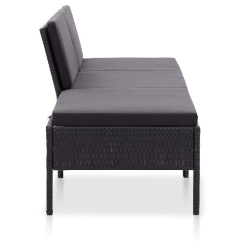 3-Piece Garden Lounge Set with Cushions Poly Rattan Wicker Outdoor Patio Furniture Black - Image 3