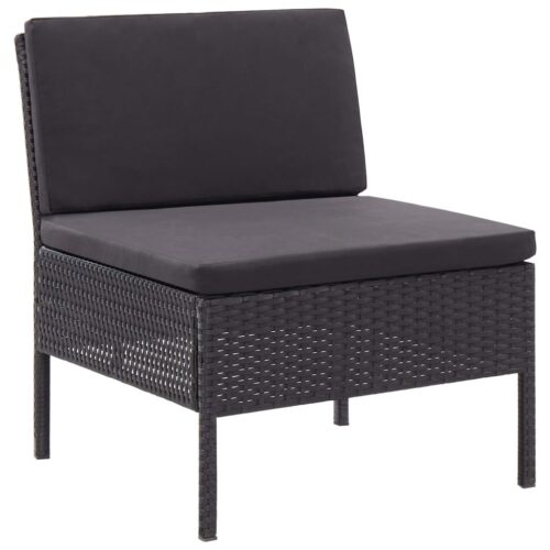 3-Piece Garden Lounge Set with Cushions Poly Rattan Wicker Outdoor Patio Furniture Black - Image 4