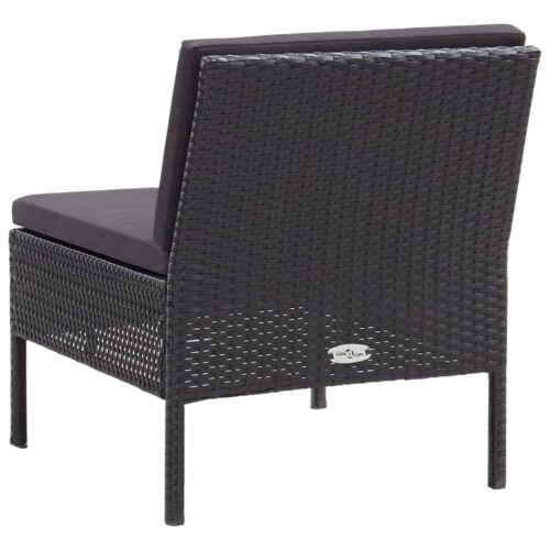 3-Piece Garden Lounge Set with Cushions Poly Rattan Wicker Outdoor Patio Furniture Black - Image 7