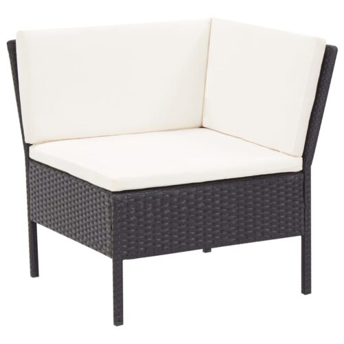 3-Piece Garden Lounge Set with Cushions Poly Rattan Wicker Outdoor Patio Furniture Black - Image 4