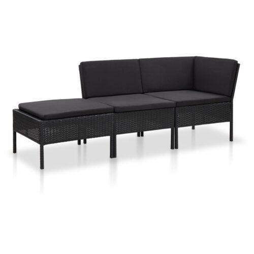 3-Piece Garden Lounge Set with Cushions Poly Rattan Wicker Outdoor Patio Furniture Black