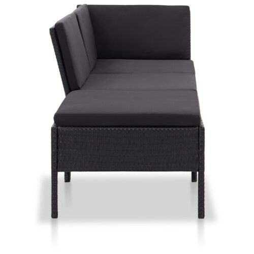 3-Piece Garden Lounge Set with Cushions Poly Rattan Wicker Outdoor Patio Furniture Black - Image 4