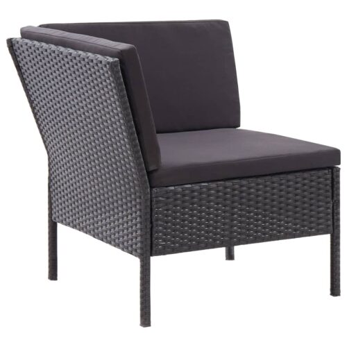 3-Piece Garden Lounge Set with Cushions Poly Rattan Wicker Outdoor Patio Furniture Black - Image 6