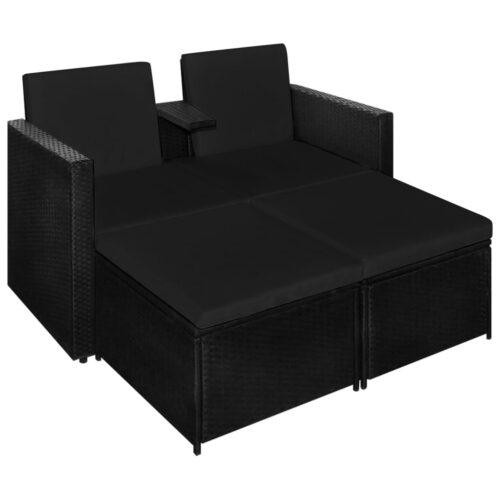 3-Piece Outdoor Sofa Set with Cushions Garden Patio Lounge Setting Rattan Black - Image 5