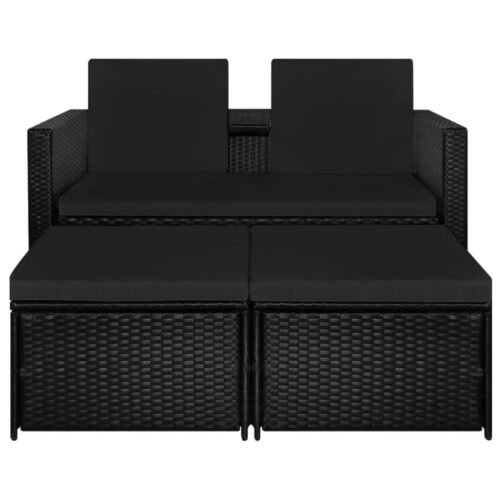 3-Piece Outdoor Sofa Set with Cushions Garden Patio Lounge Setting Rattan Black - Image 6