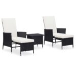 3-Piece Garden Lounge Set with Cushions Poly Rattan Wicker Outdoor Patio Furniture Black