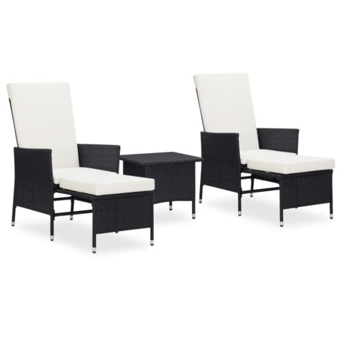 3-Piece Garden Lounge Set with Cushions Poly Rattan Wicker Outdoor Patio Furniture Black