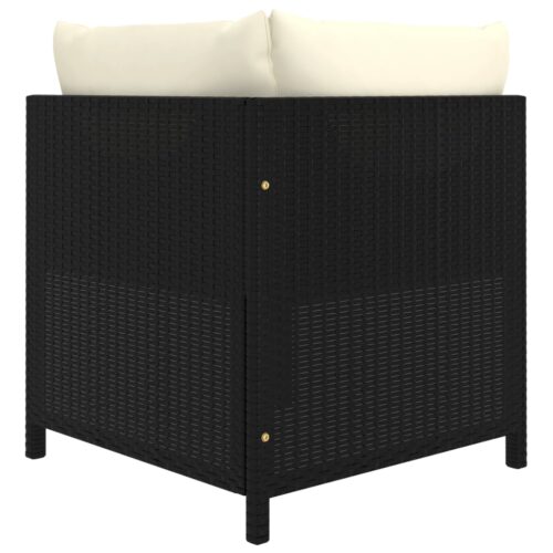 3-Piece Garden Lounge Set with Cushions Poly Rattan Wicker Outdoor Patio Furniture Black - Image 5