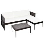 3-Piece Garden Lounge Set with Cushions Poly Rattan Wicker Outdoor Patio Furniture Brown