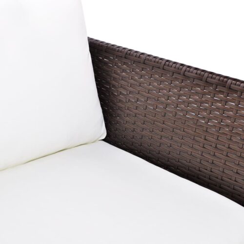 3-Piece Garden Lounge Set with Cushions Poly Rattan Wicker Outdoor Patio Furniture Brown - Image 4
