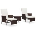 3-Piece Garden Lounge Set with Cushions Poly Rattan Wicker Outdoor Patio Furniture Brown
