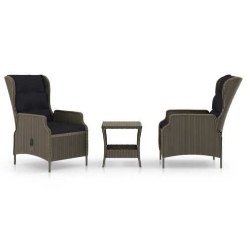 3-Piece Garden Lounge Set with Cushions Poly Rattan Wicker Outdoor Patio Furniture Brown