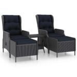 3-Piece Garden Lounge Set with Cushions Poly Rattan Wicker Outdoor Patio Furniture Dark Grey