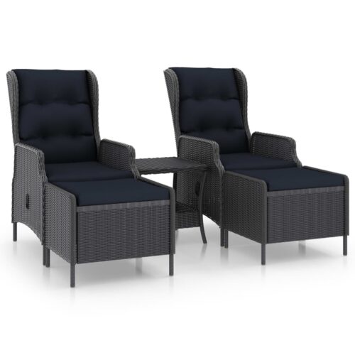 3-Piece Garden Lounge Set with Cushions Poly Rattan Wicker Outdoor Patio Furniture Dark Grey