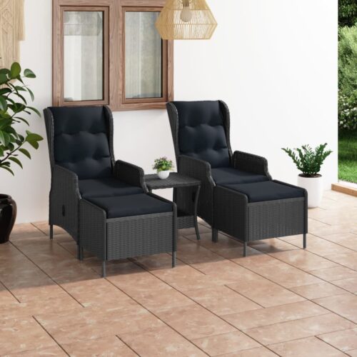 3-Piece Garden Lounge Set with Cushions Poly Rattan Wicker Outdoor Patio Furniture Dark Grey - Image 2