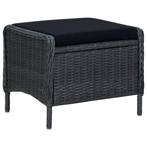 3-Piece Garden Lounge Set with Cushions Poly Rattan Wicker Outdoor Patio Furniture Dark Grey - Image 4