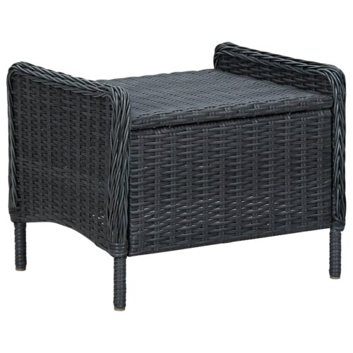 3-Piece Garden Lounge Set with Cushions Poly Rattan Wicker Outdoor Patio Furniture Dark Grey - Image 5